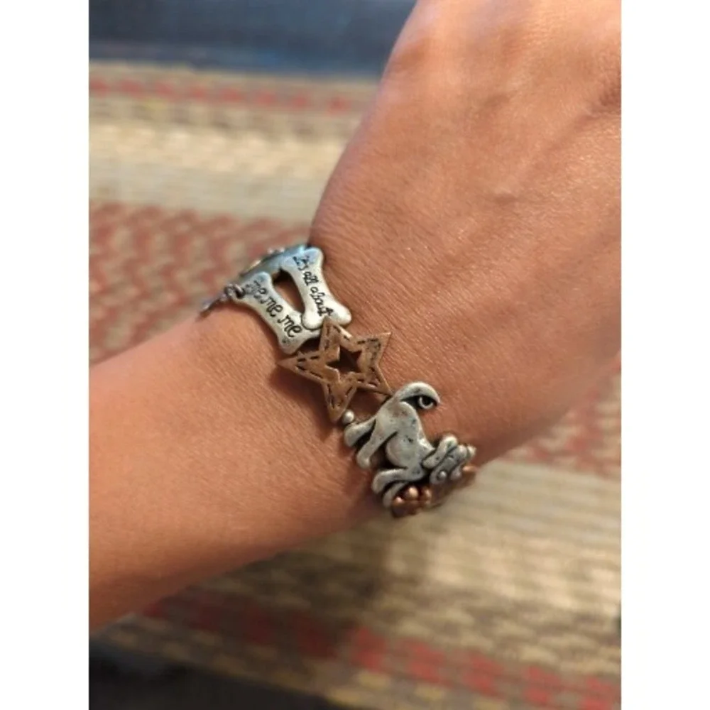 Adorable Dog Themed Bracelet Brushed Gold Copper Brass Tone